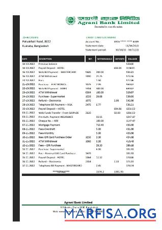 Printable Bangladesh Agrani bank statement excel download for verification